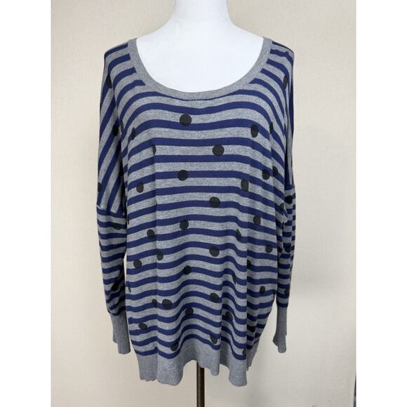 Lane Bryant Women's Lightweight Sweater Plus Sz 26/28 Gray w/ Blue Stripes - Picture 1 of 12